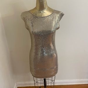 Alice + Olivia Gold Sequin Mini Bodycon Dress Cap Sleeve Sz S/P
